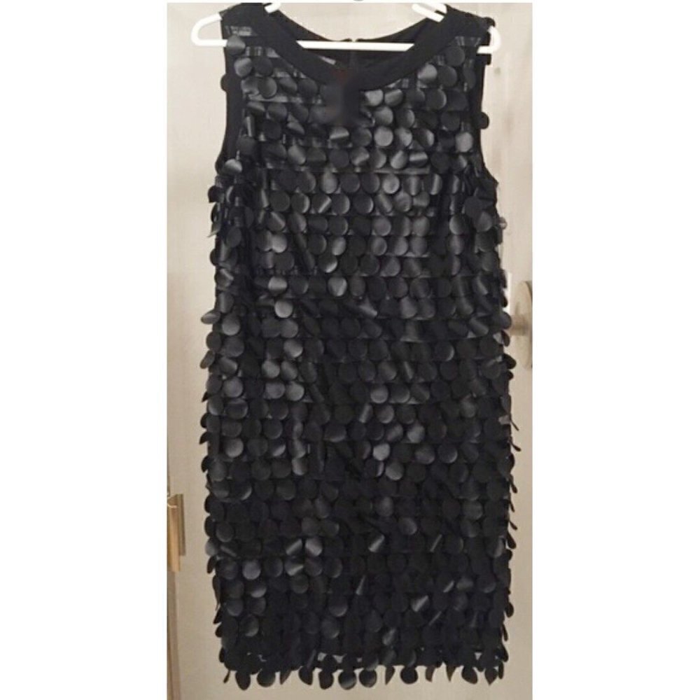 Muse Black Tired Faux Leather Tulle Sheath Dress Sz 8 Art-to-Wear Vegan